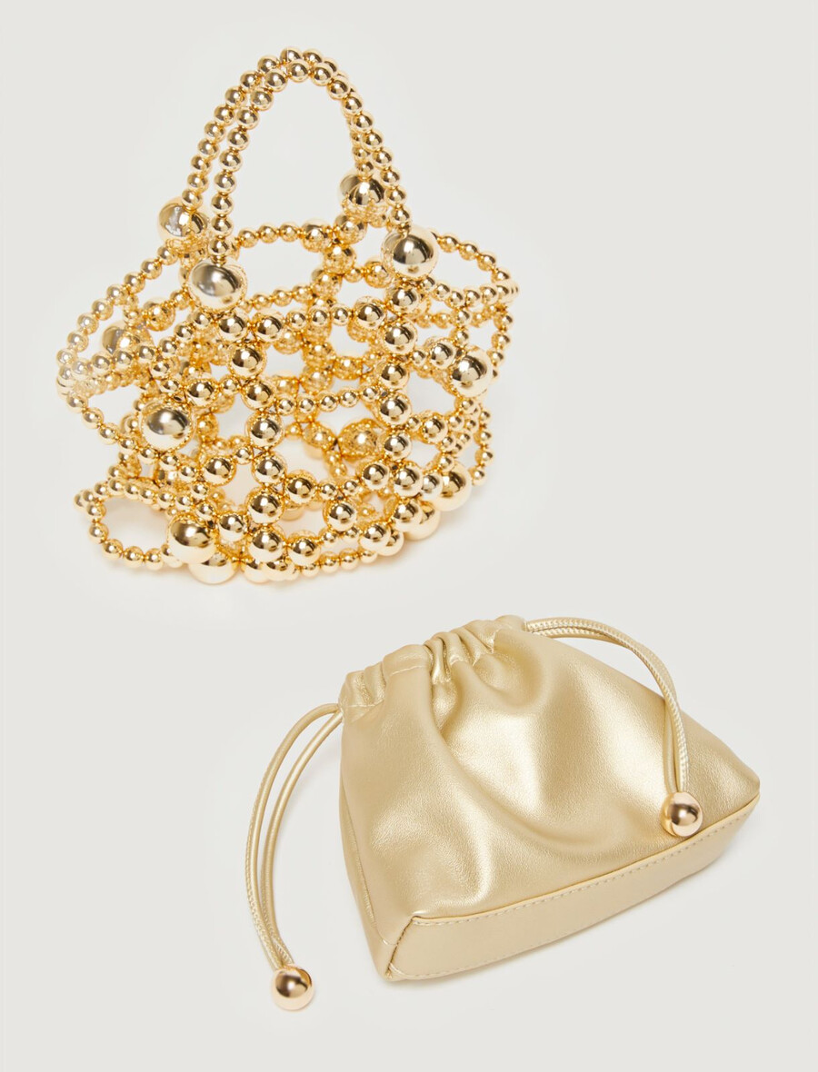 majhna torba v obliki vedra s kroglastim detajlom - zlata