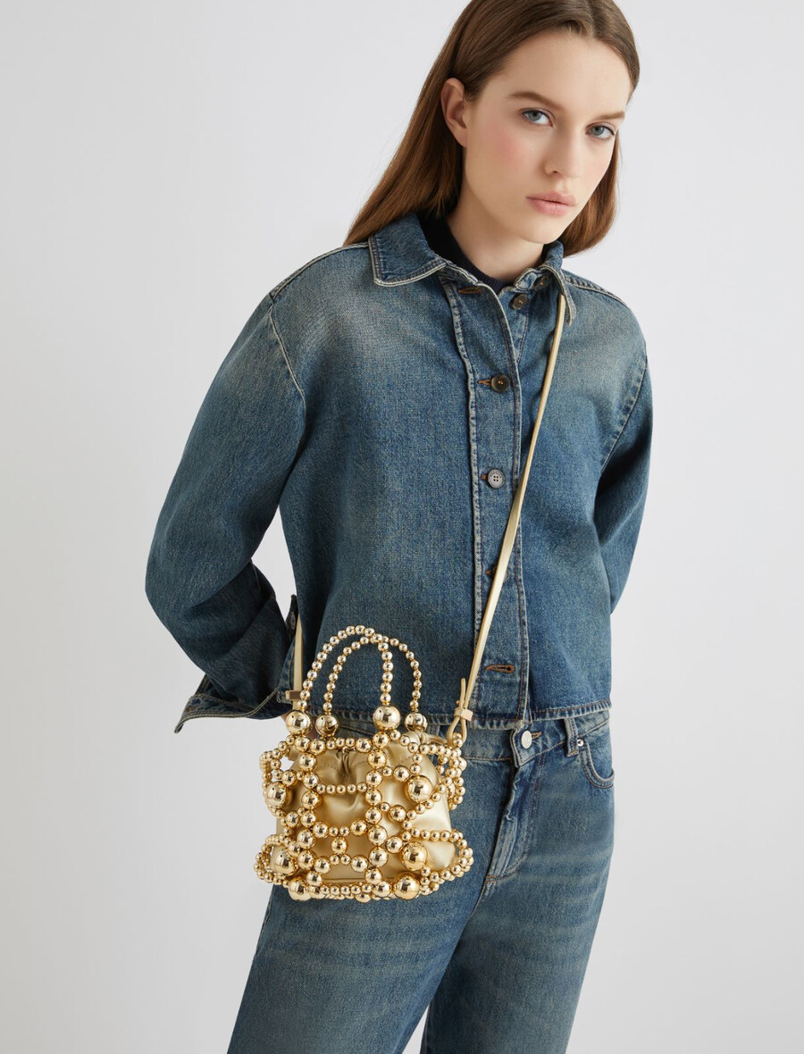 majhna torba v obliki vedra s kroglastim detajlom - zlata