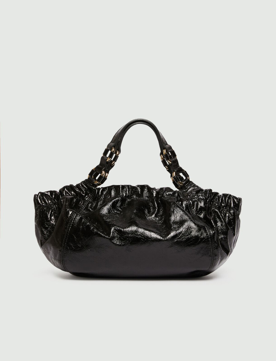 srednje velika usnjena nakupovalna torba - Črna