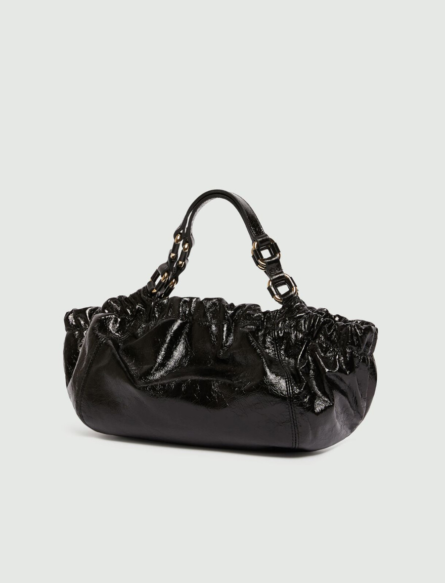 srednje velika usnjena nakupovalna torba - Črna