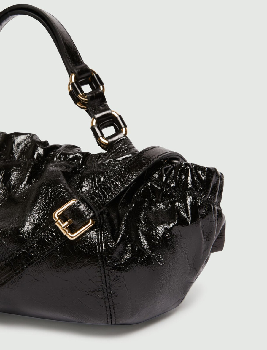 srednje velika usnjena nakupovalna torba - Črna