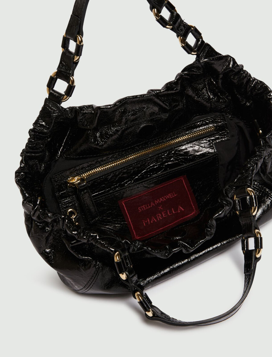 srednje velika usnjena nakupovalna torba - Črna