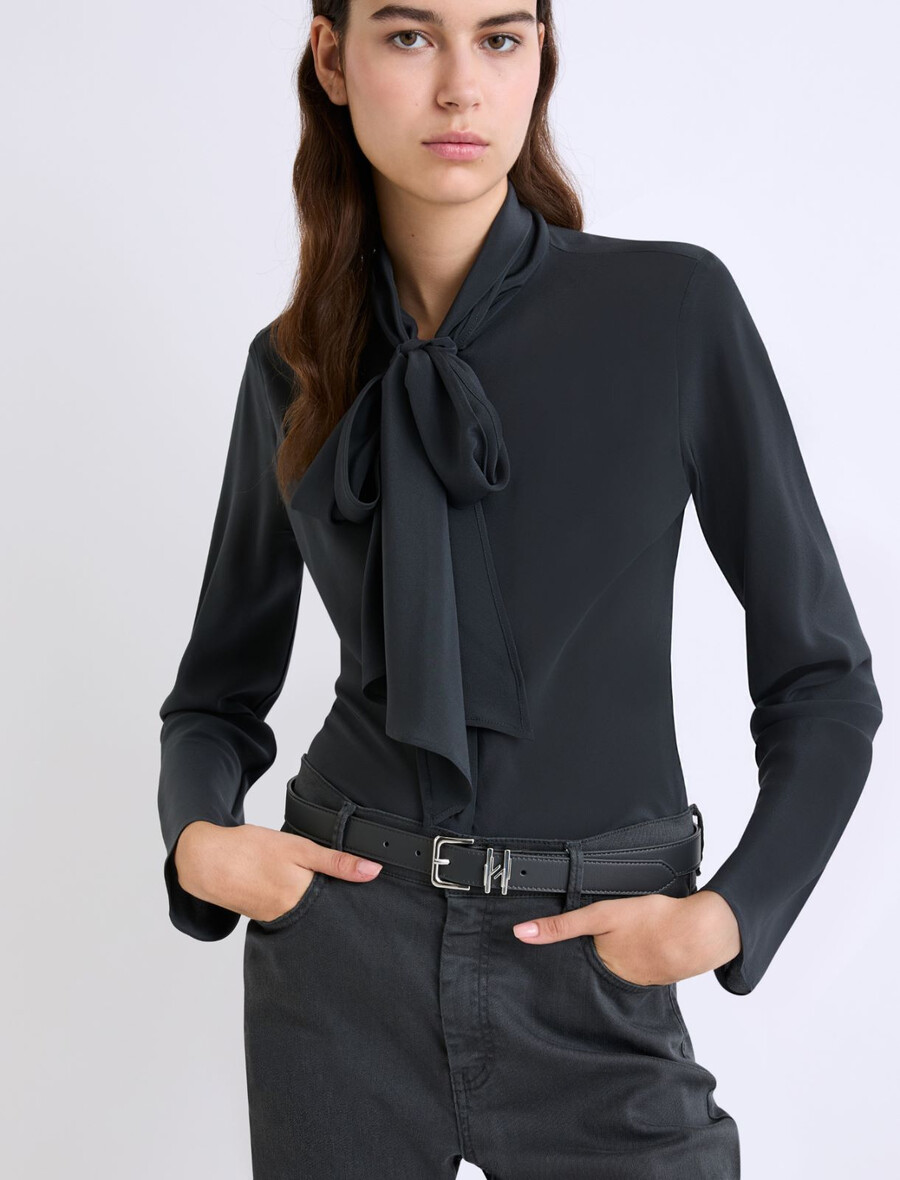 usnjen pas z zanko - temno siva