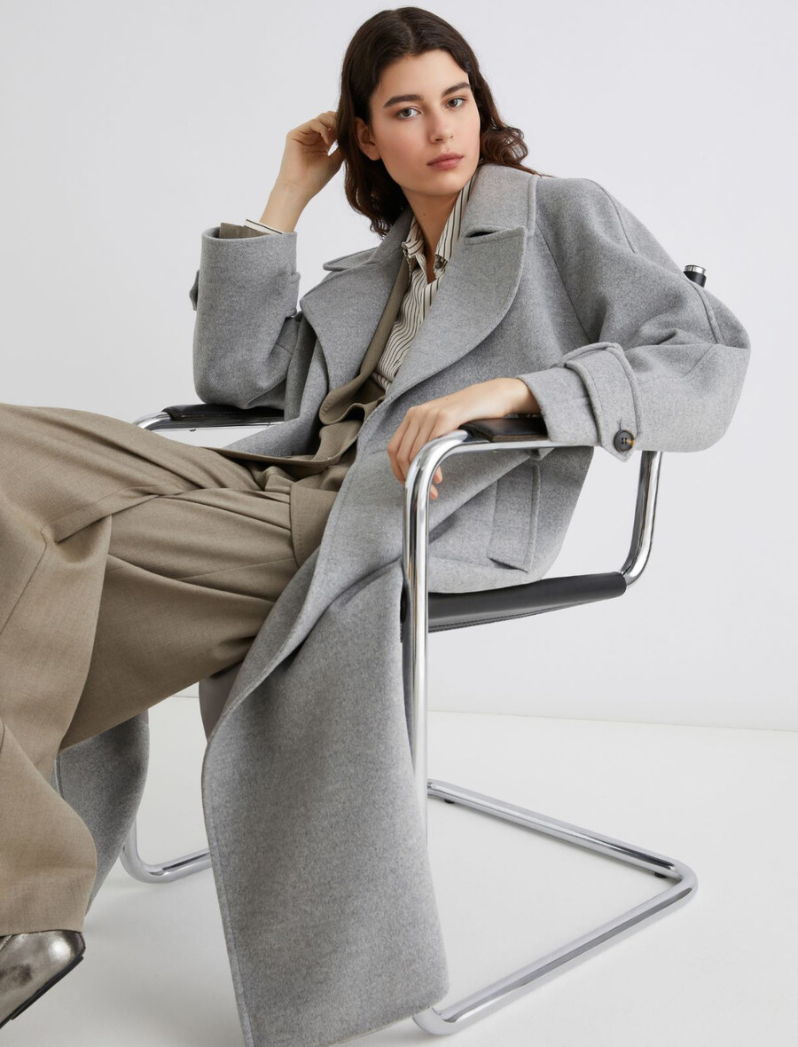 plašč iz volne in kašmirja - melange grey