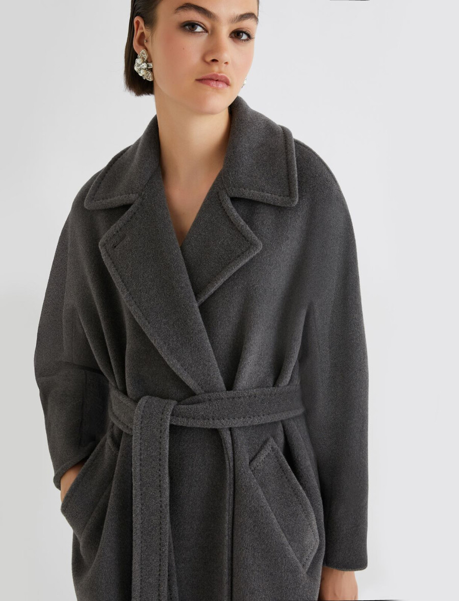 dvoredni plašč iz bobrovega blaga - melange grey