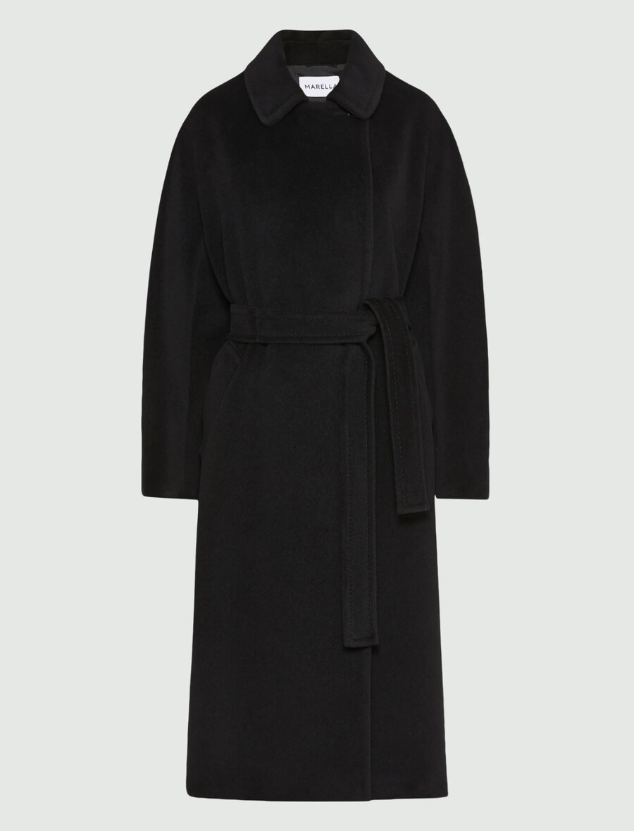 dvoredni plašč iz bobrovega blaga - Črn