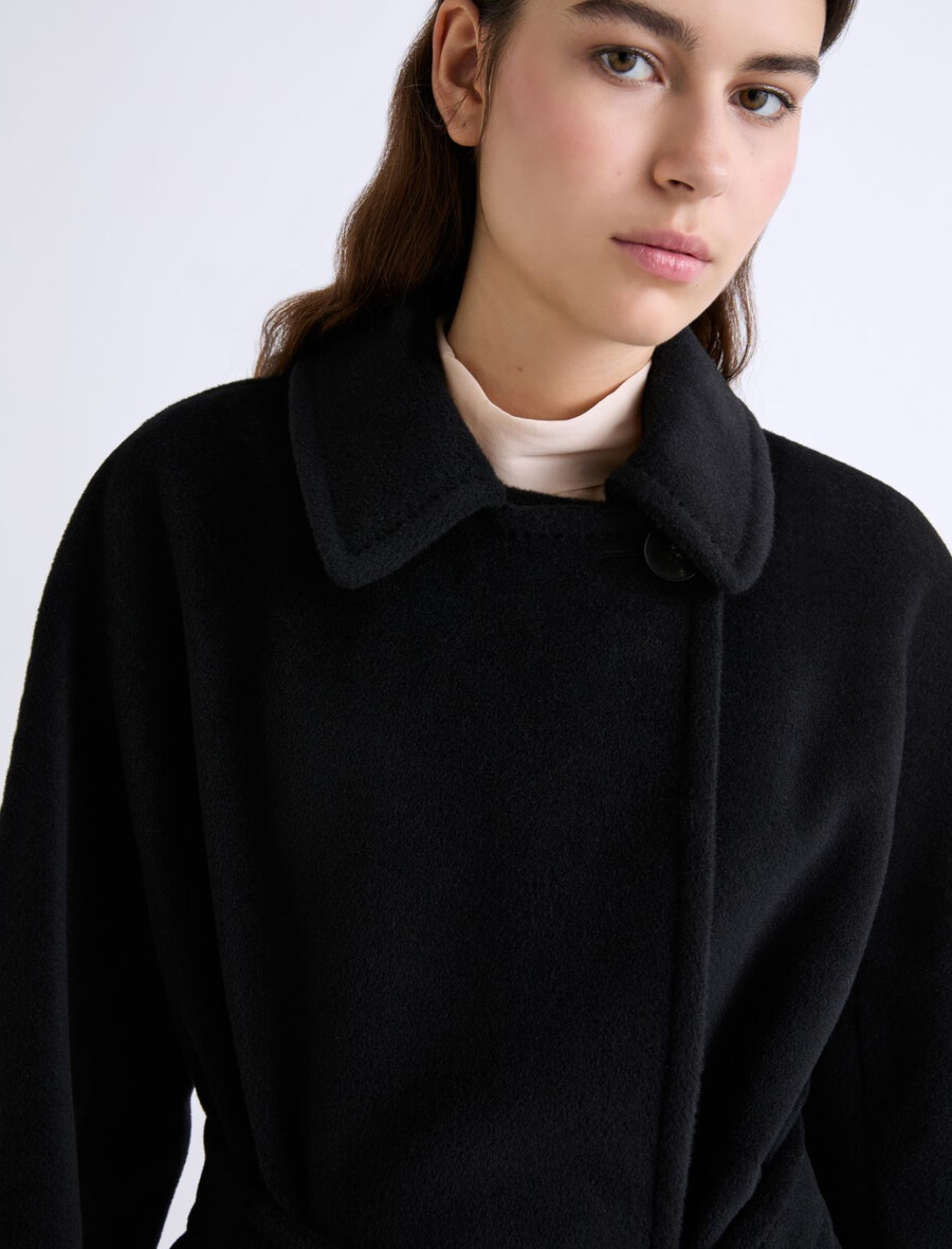 dvoredni plašč iz bobrovega blaga - Črn