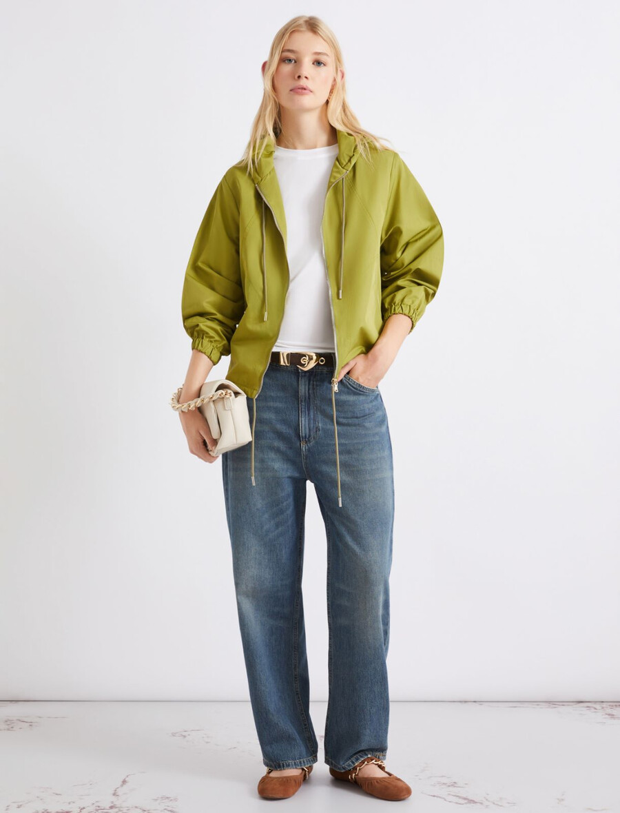 lahek vodoodbojen dežni plašč iz keperja - zelen