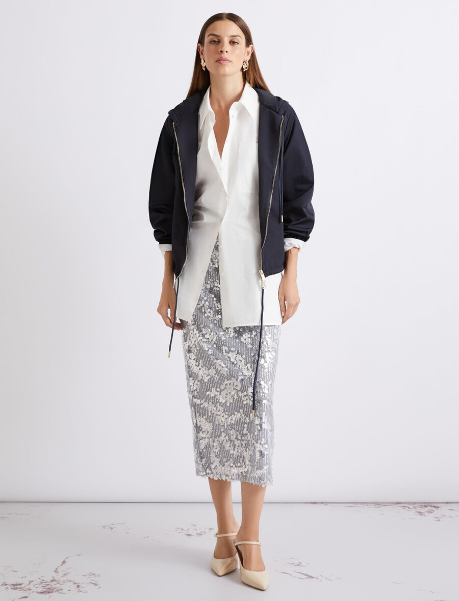 lahek vodoodbojen dežni plašč iz keperja - temno moder