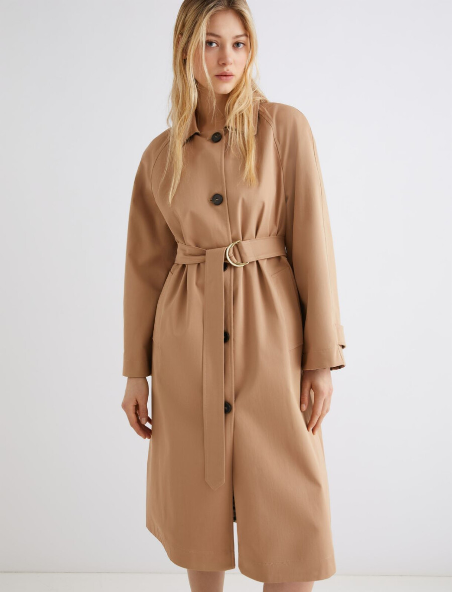 trench plašč iz raztegljivega gabardina - camel