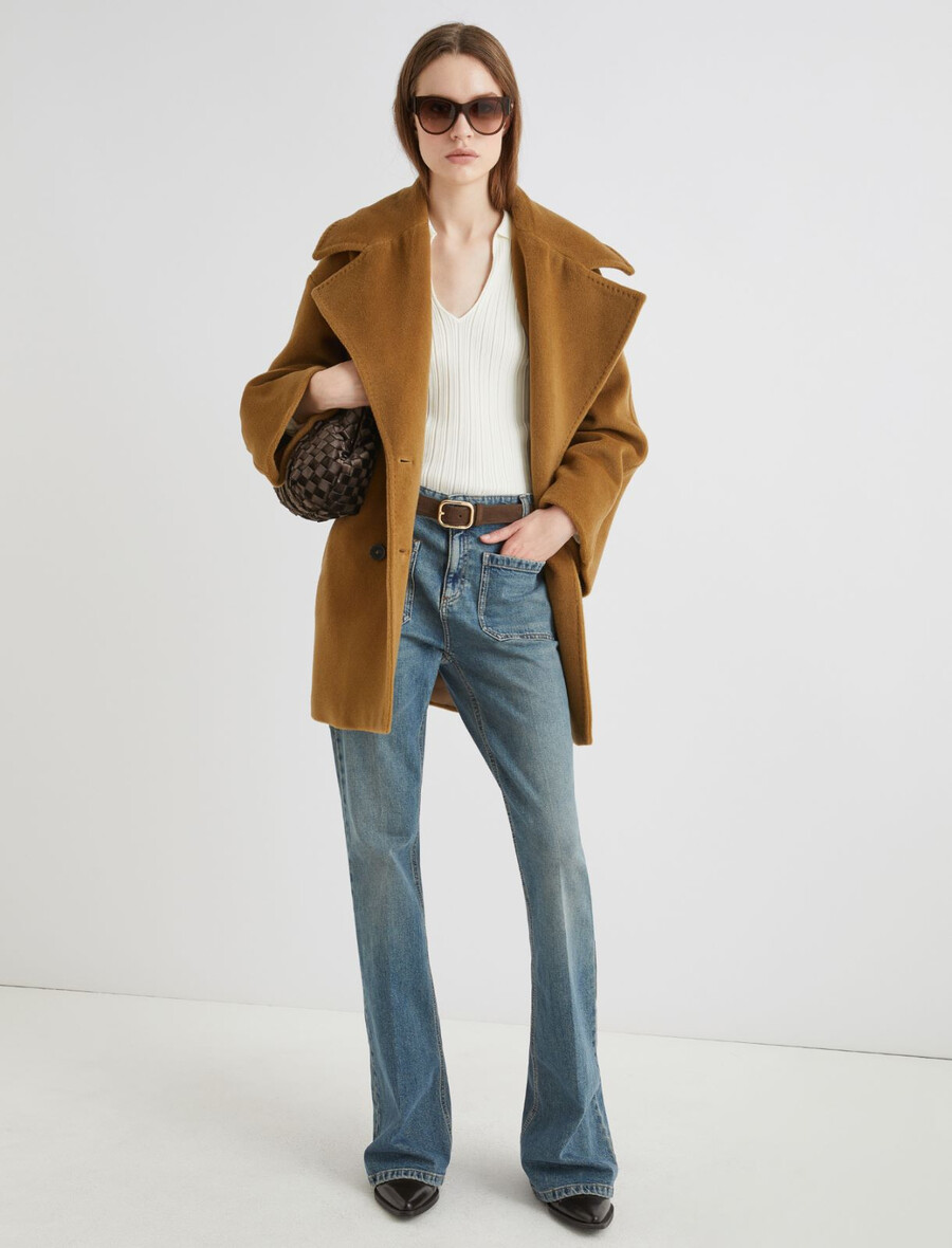 dvoredna jakna iz čiste volne - olivna