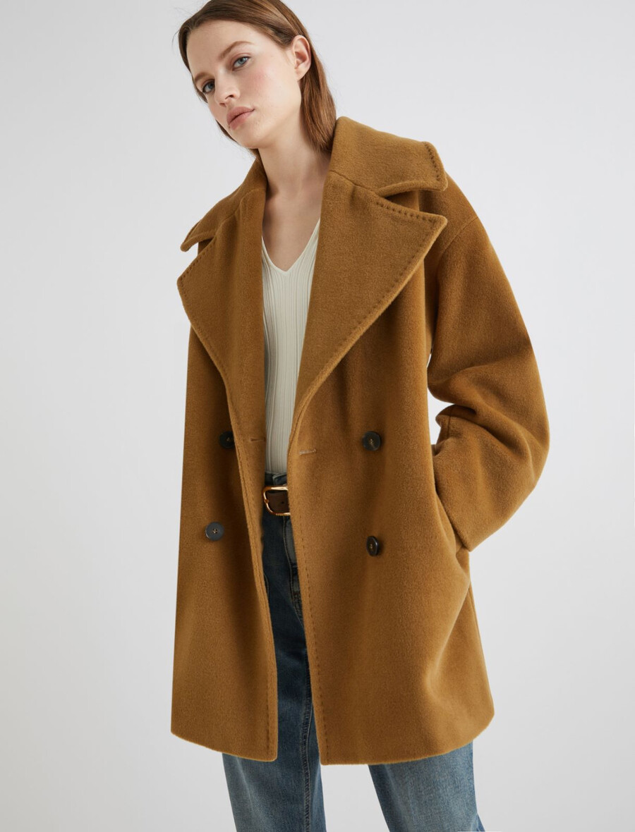 dvoredna jakna iz čiste volne - olivna