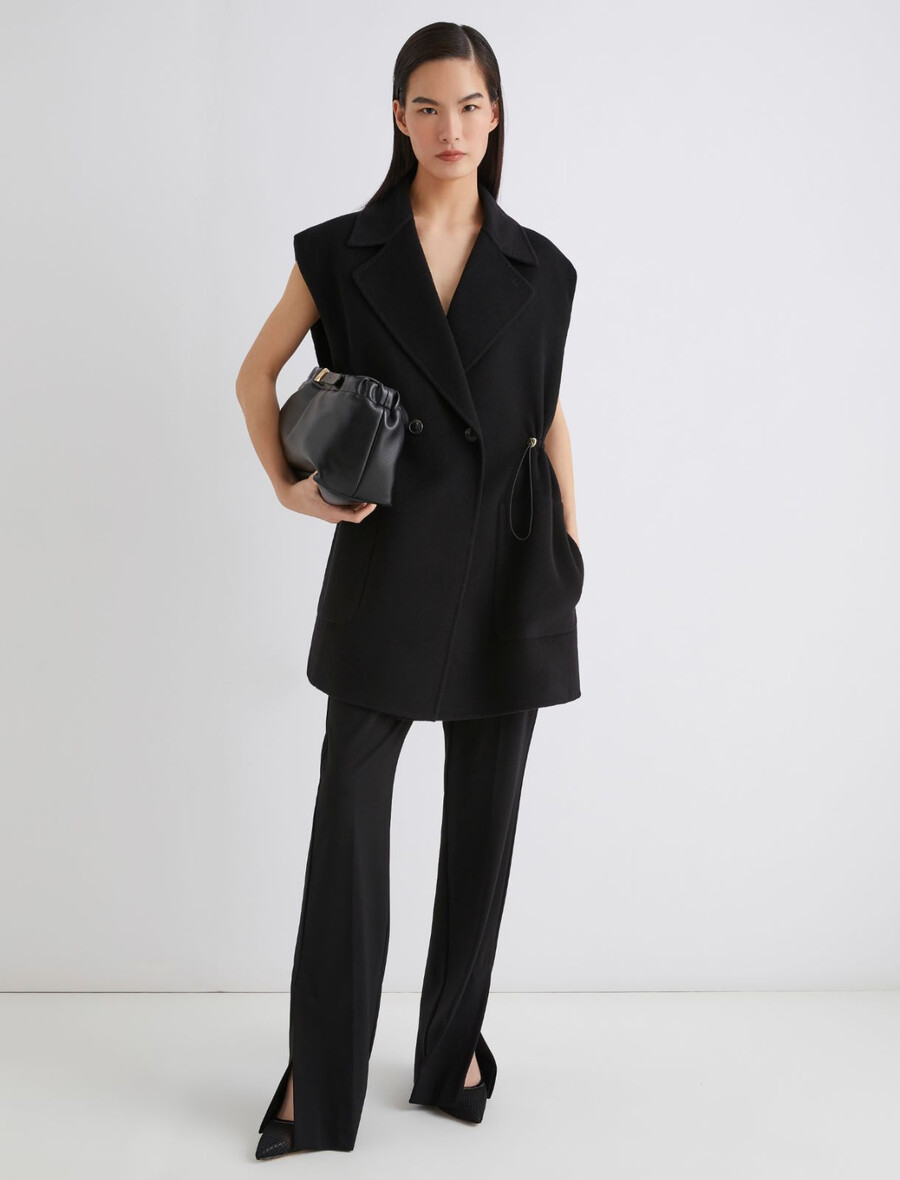 dolg volnen brezrokavnik - Črna