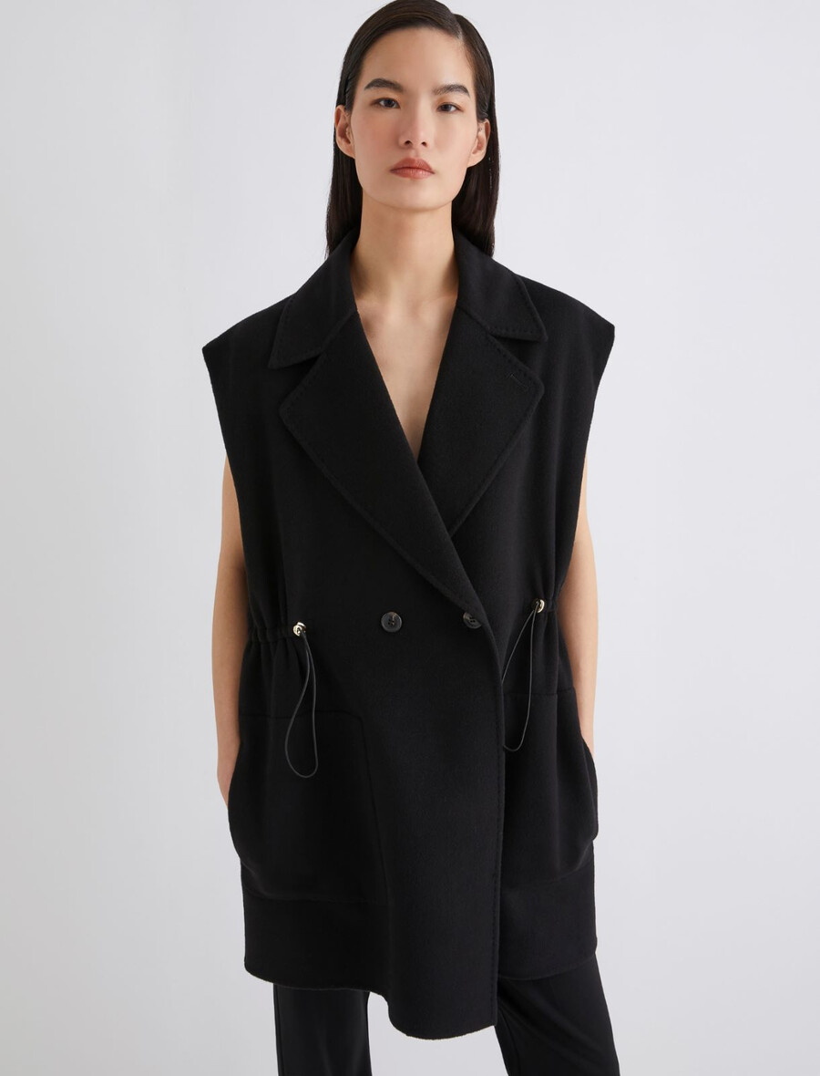 dolg volnen brezrokavnik - Črna