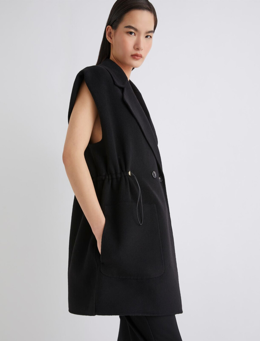 dolg volnen brezrokavnik - Črna