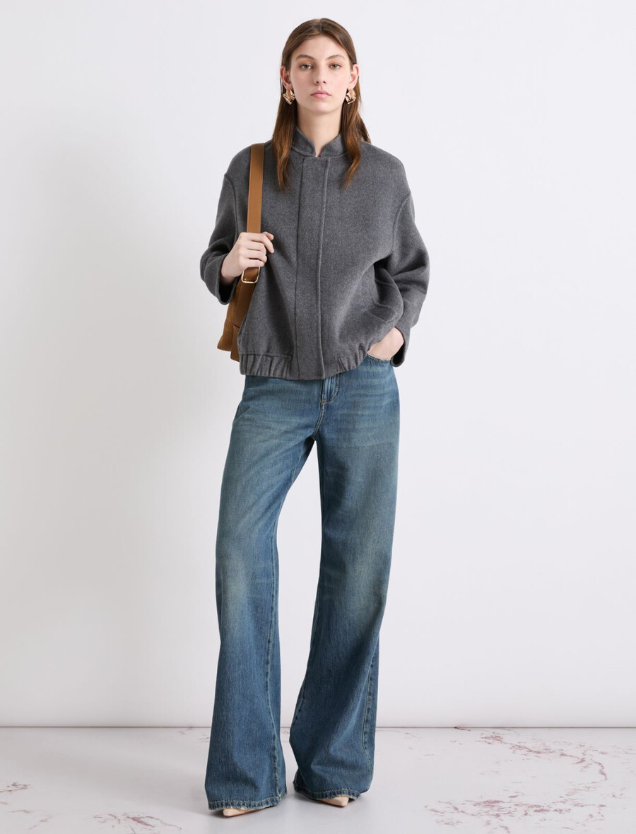 bomber jakna iz volnene mešanice - srednje siva