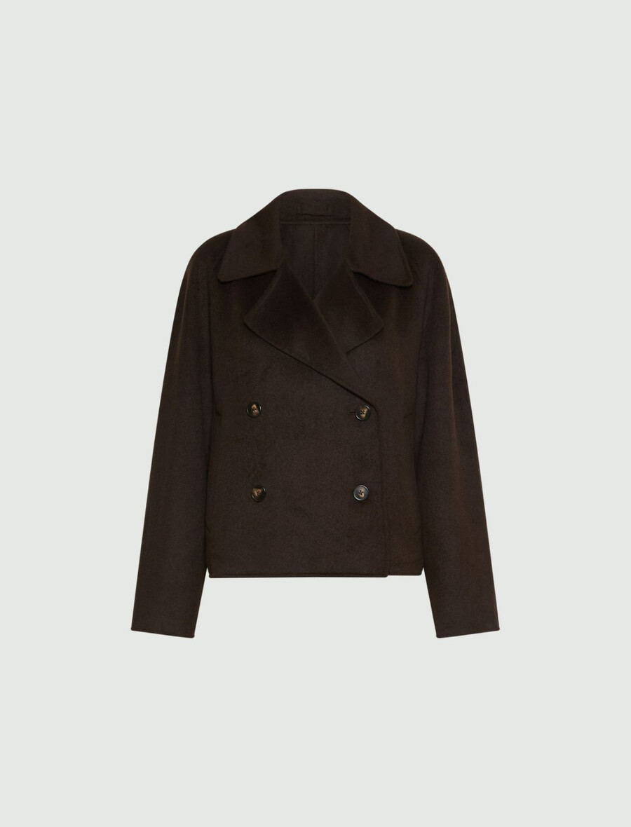 kratek dvostranski trenčkot - temno rjav