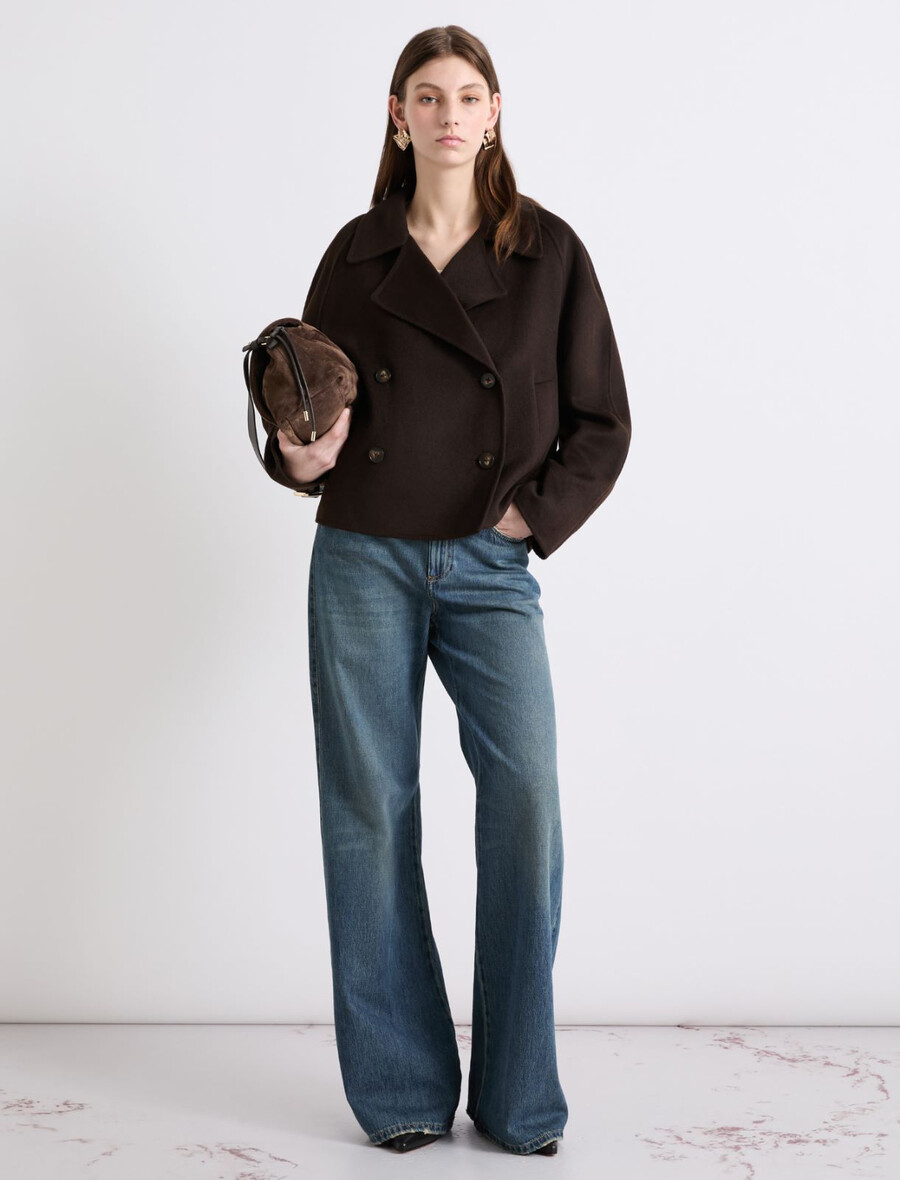 kratek dvostranski trenčkot - temno rjav