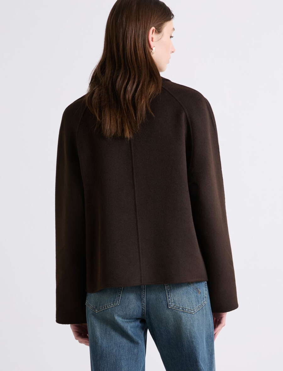 kratek dvostranski trenčkot - temno rjav