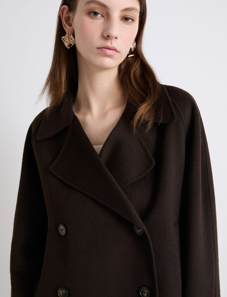 kratek dvostranski trenčkot - temno rjav