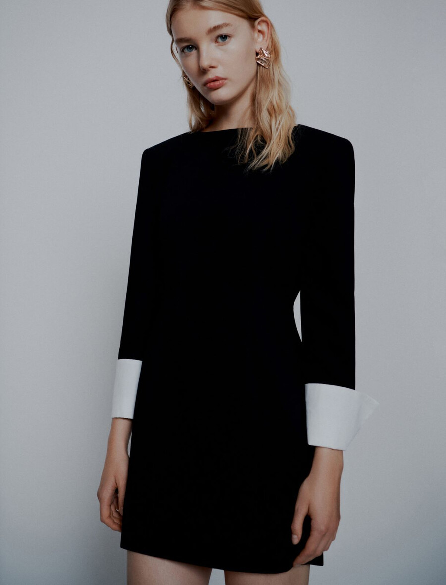 oblikovana satenasta obleka envers - Črna