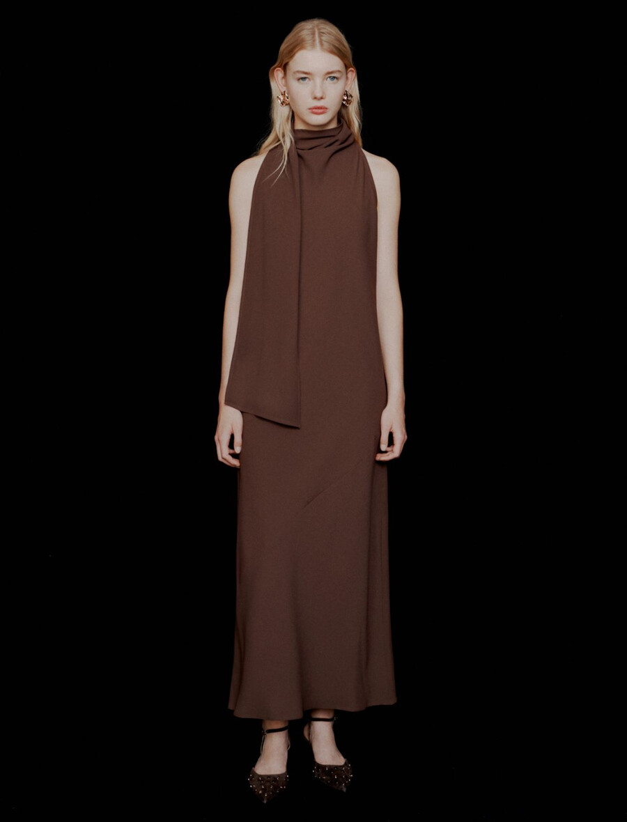 satenasta obleka do telečjih mišic envers - rjava