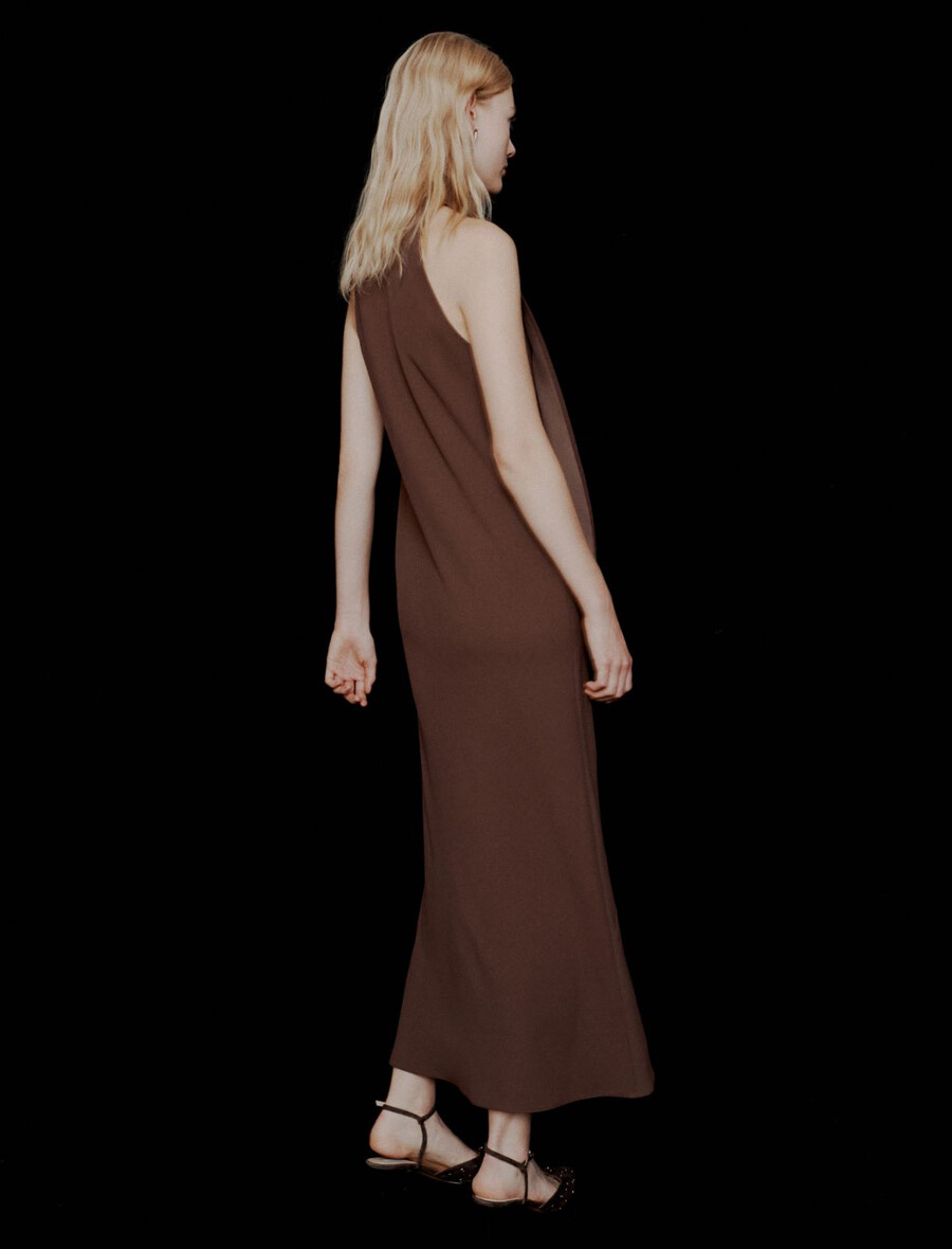 satenasta obleka do telečjih mišic envers - rjava