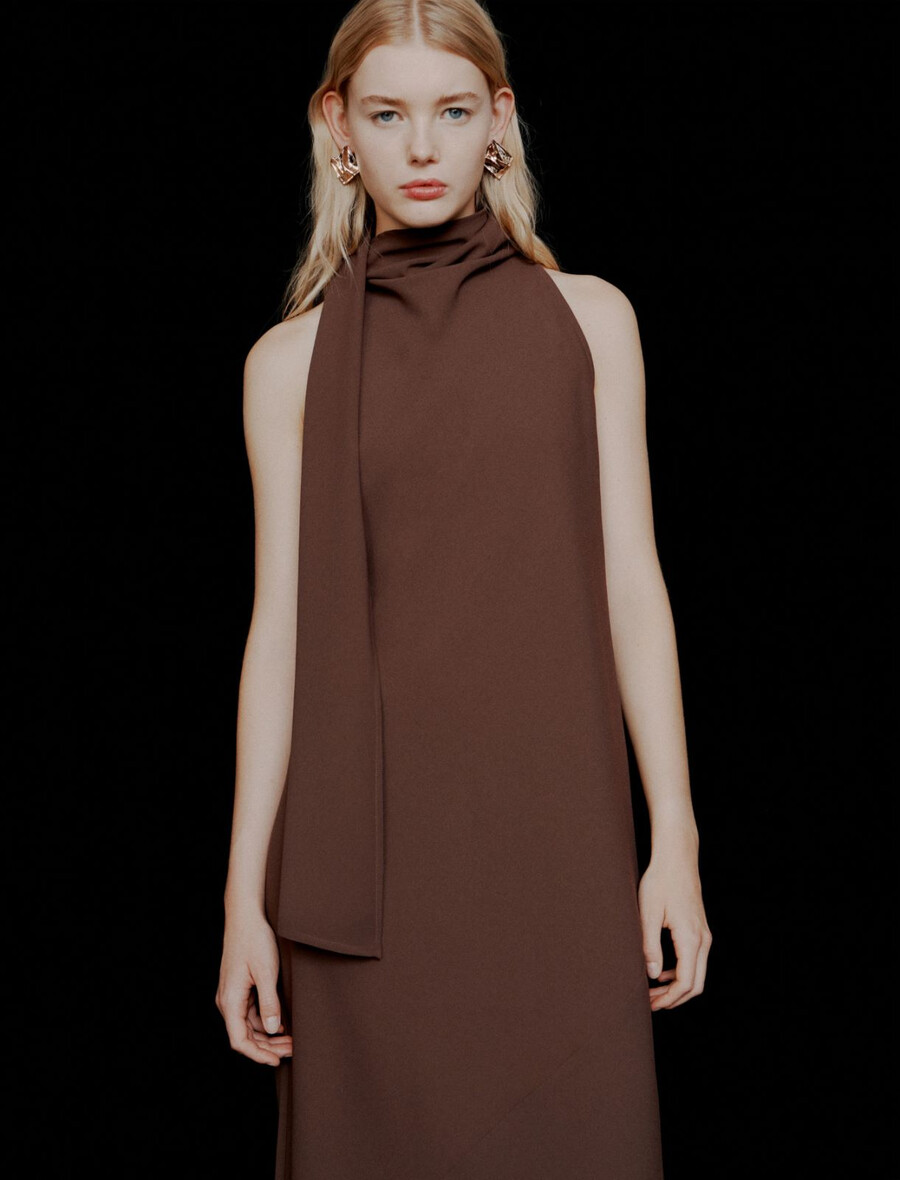 satenasta obleka do telečjih mišic envers - rjava