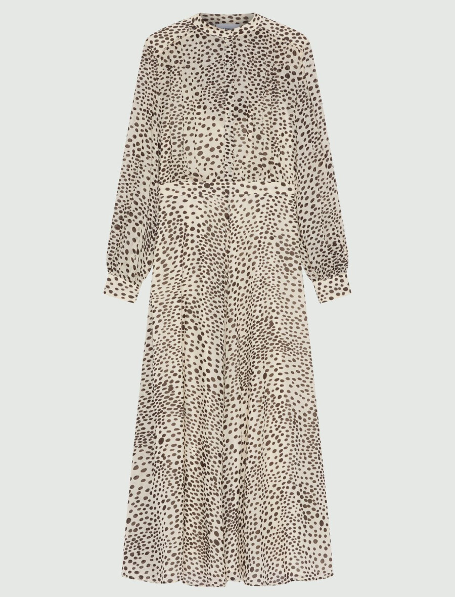 dolga potiskana obleka iz žoržeta - kremna