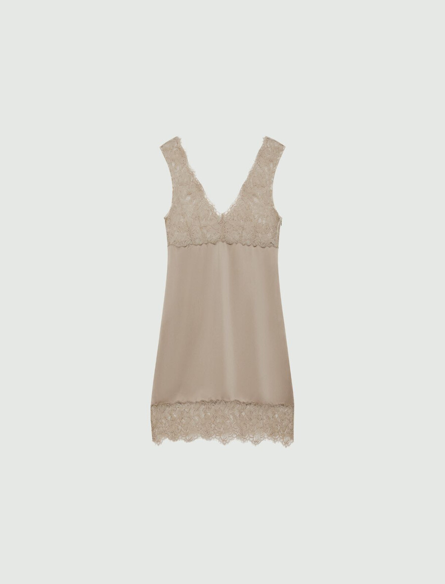 obleka s čipkastimi vstavki - svetlo siva