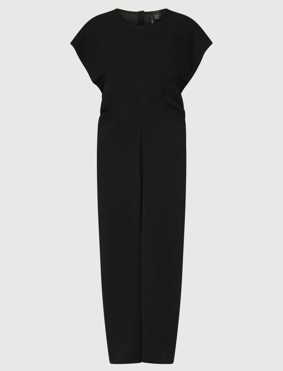 dolga obleka iz krep envers satena - Črna