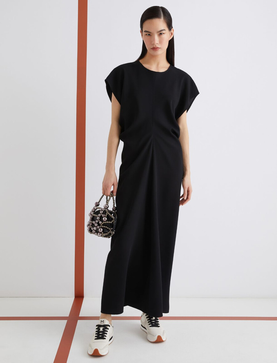 dolga obleka iz krep envers satena - Črna