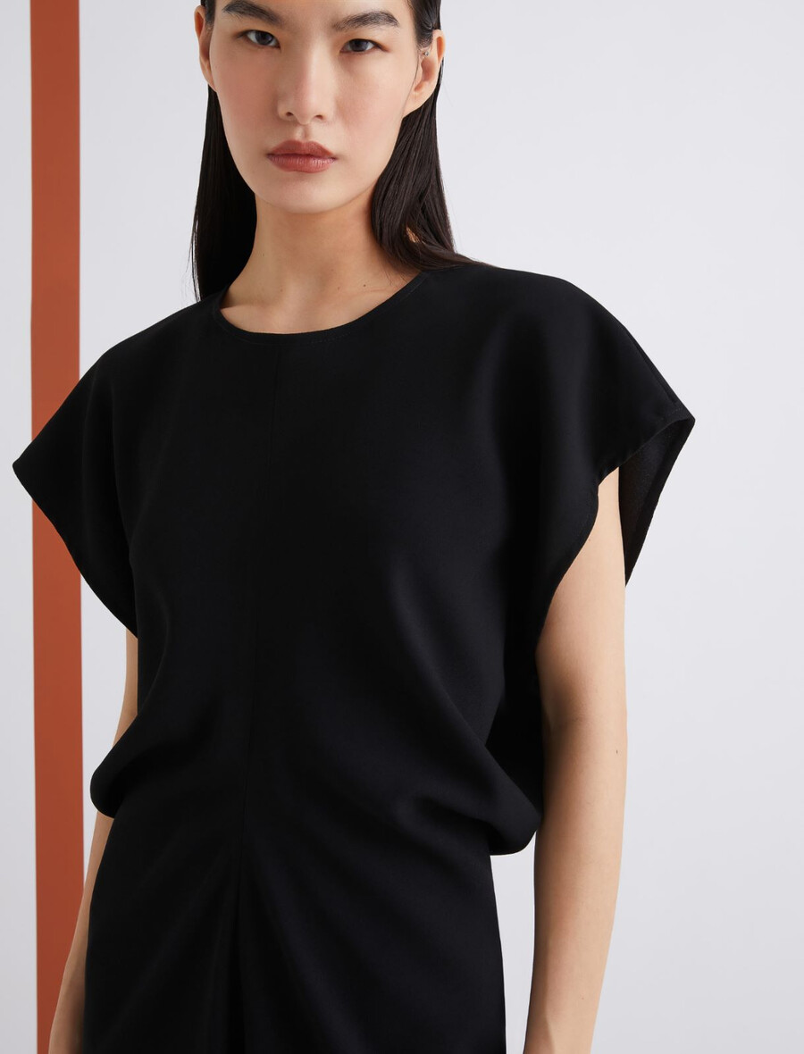 dolga obleka iz krep envers satena - Črna