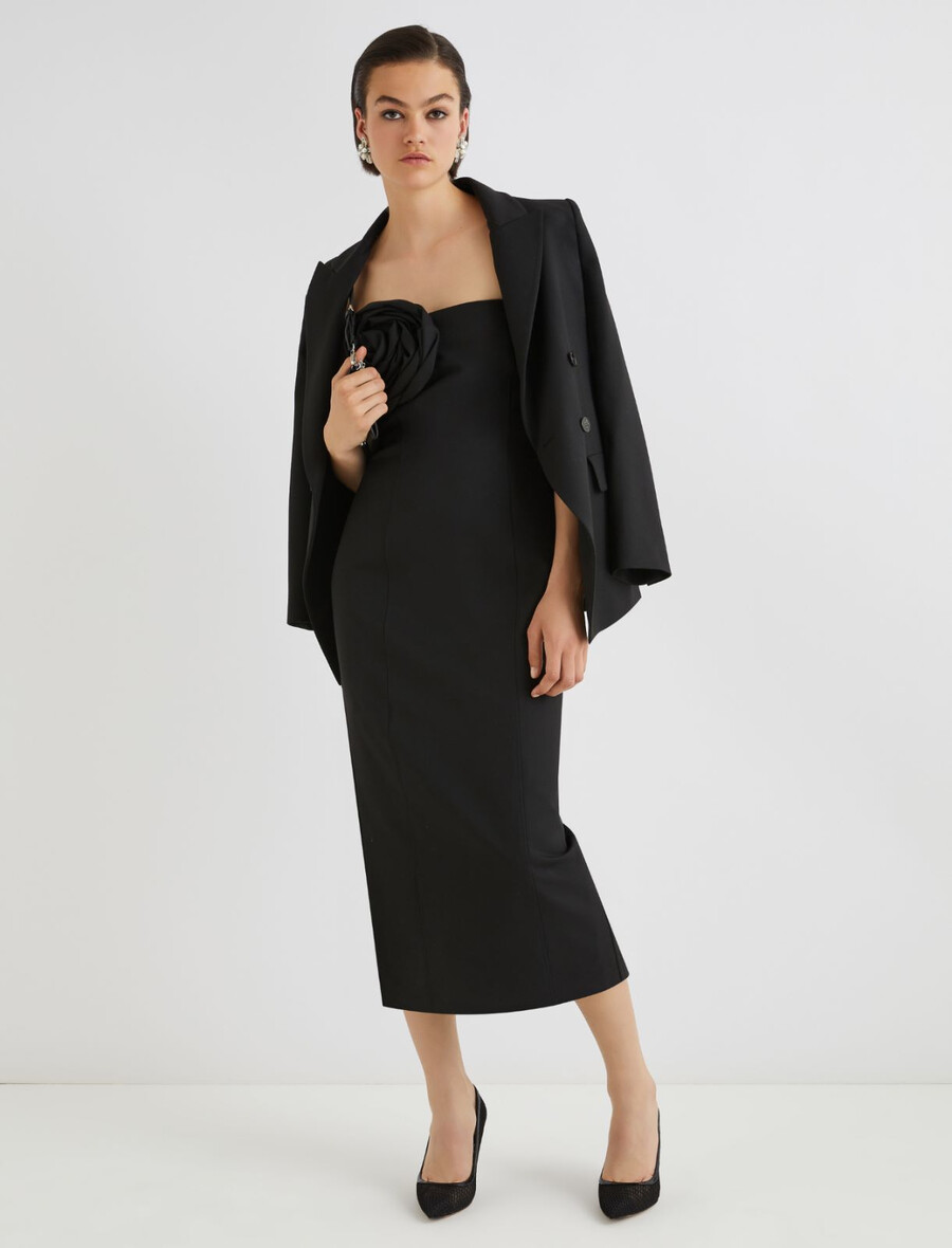 obleka iz raztegljivega gabardina - Črna