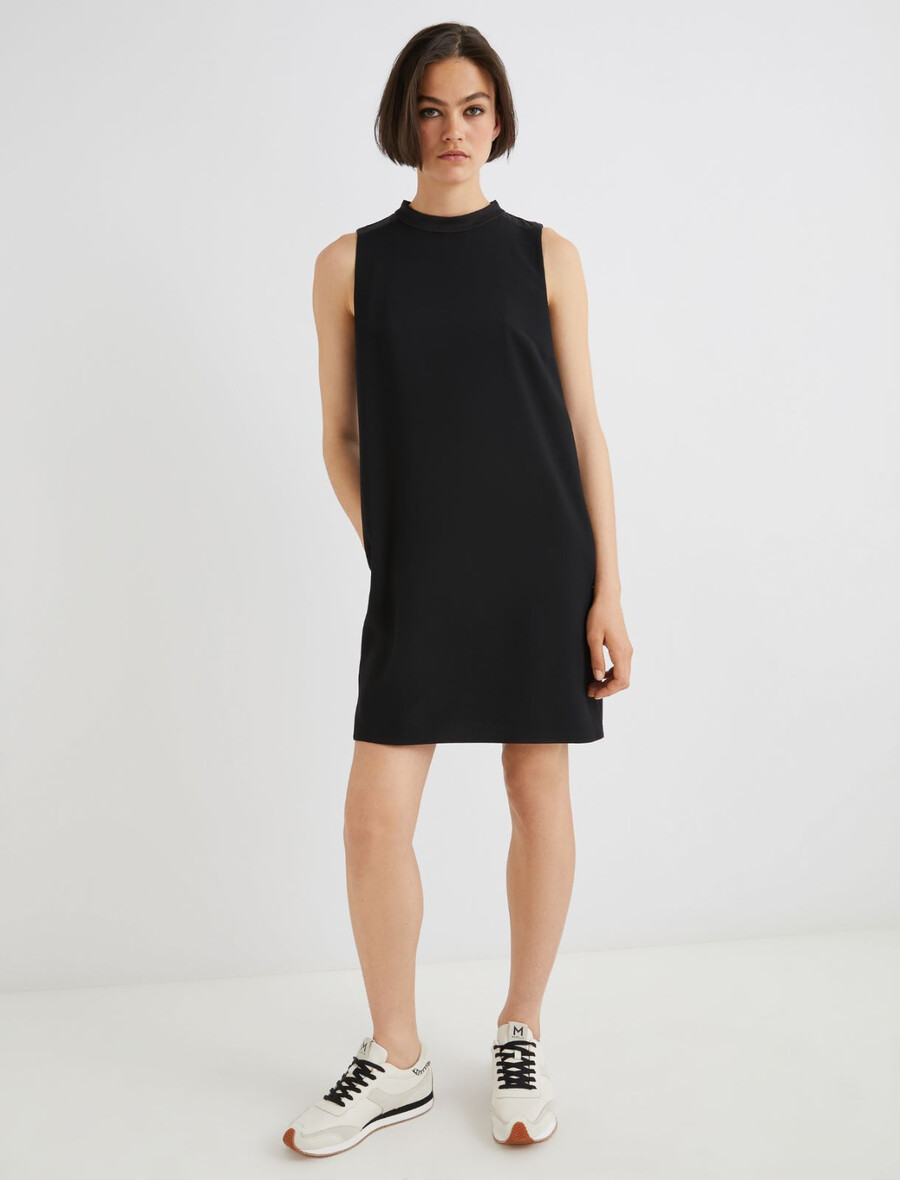 obleka brez rokavov iz krep envers satena - Črna