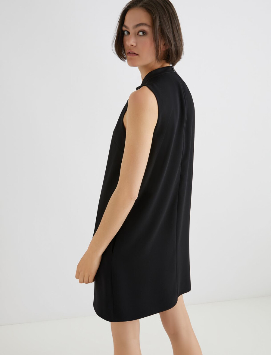 obleka brez rokavov iz krep envers satena - Črna