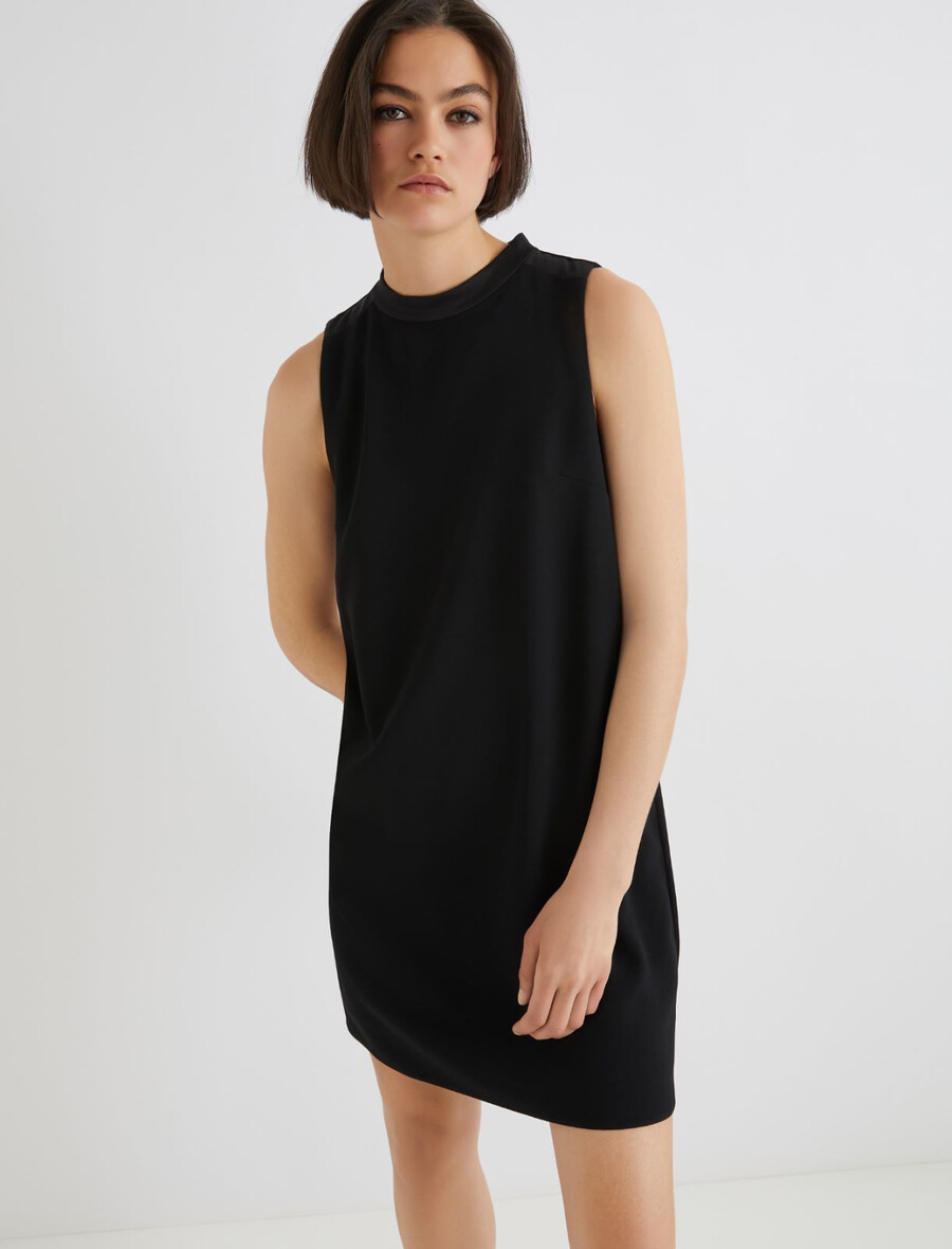 obleka brez rokavov iz krep envers satena - Črna