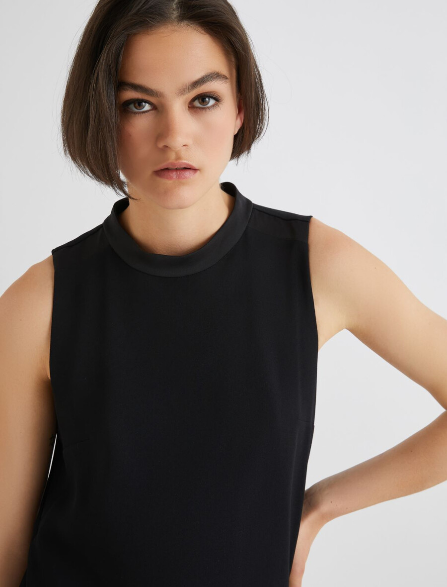 obleka brez rokavov iz krep envers satena - Črna