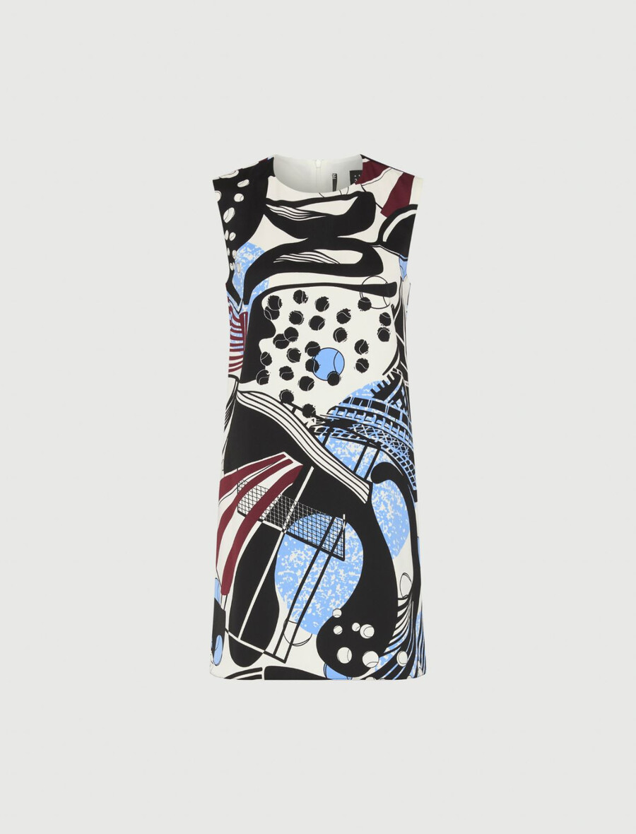 obleka brez rokavov z makro potiskom - volna bela