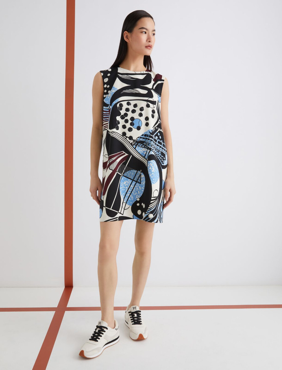 obleka brez rokavov z makro potiskom - volna bela