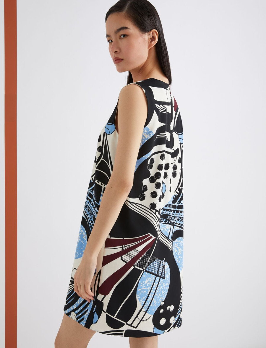 obleka brez rokavov z makro potiskom - volna bela