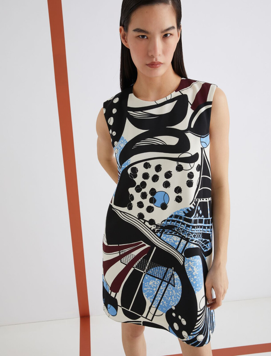 obleka brez rokavov z makro potiskom - volna bela