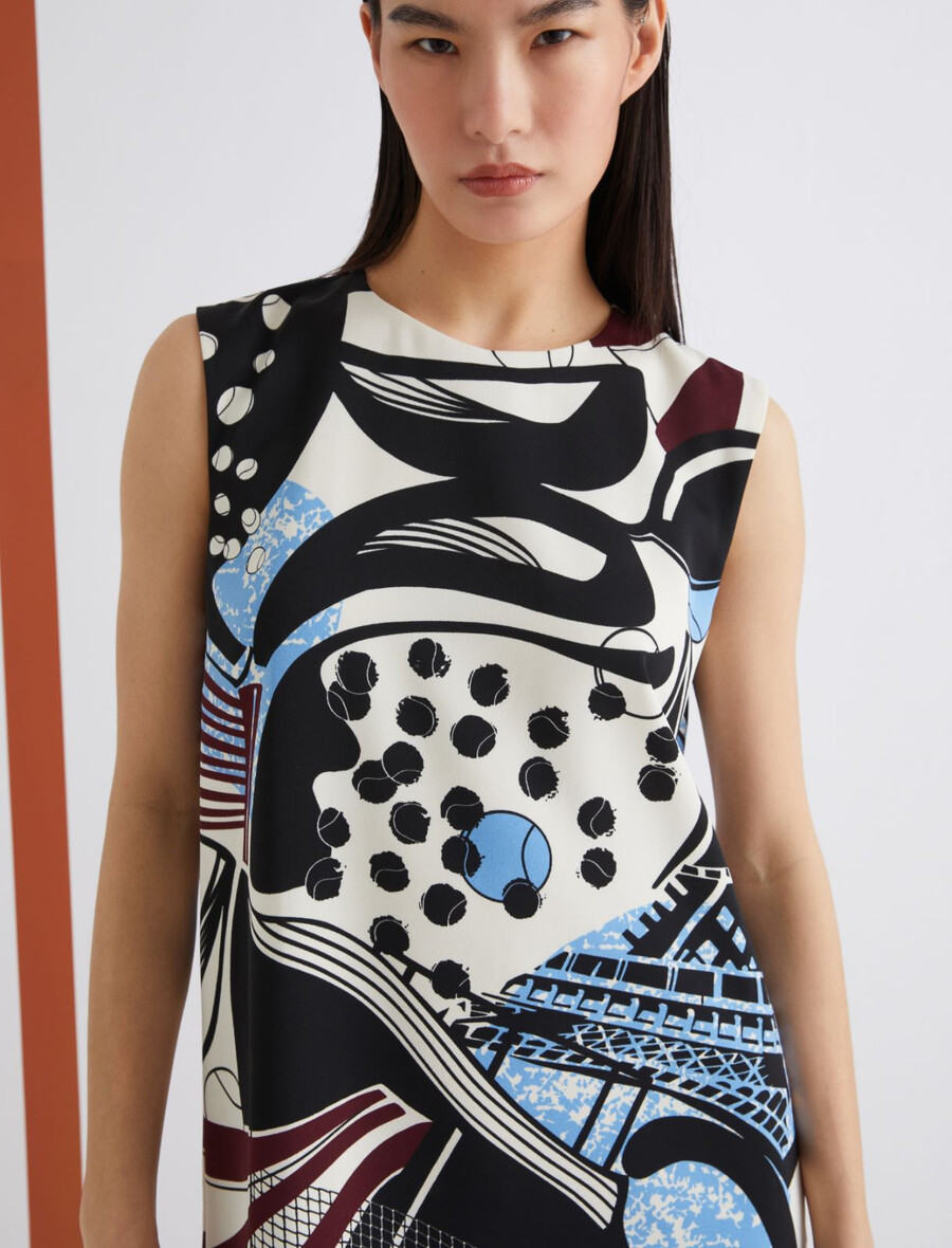 obleka brez rokavov z makro potiskom - volna bela