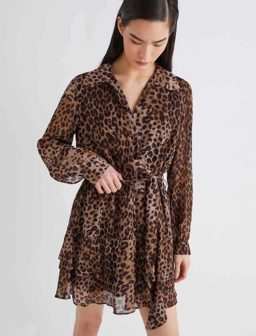 obleka z volančki georgette - naravna