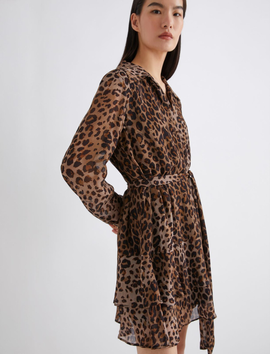 obleka z volančki georgette - naravna