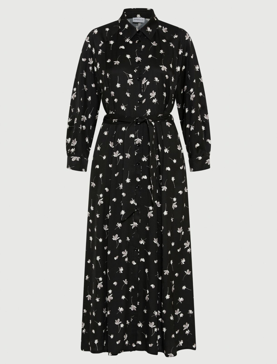 srajčna obleka iz viskoze s potiskom - Črna