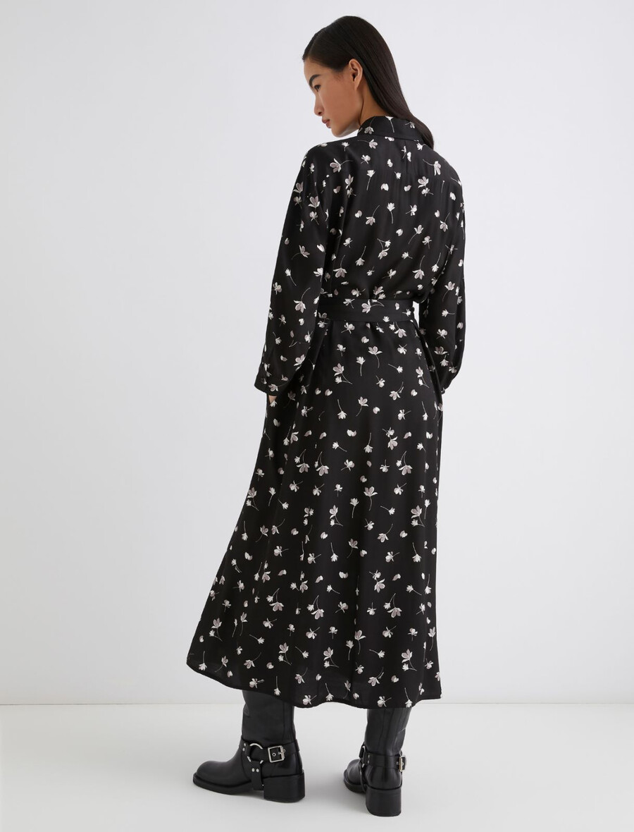 srajčna obleka iz viskoze s potiskom - Črna