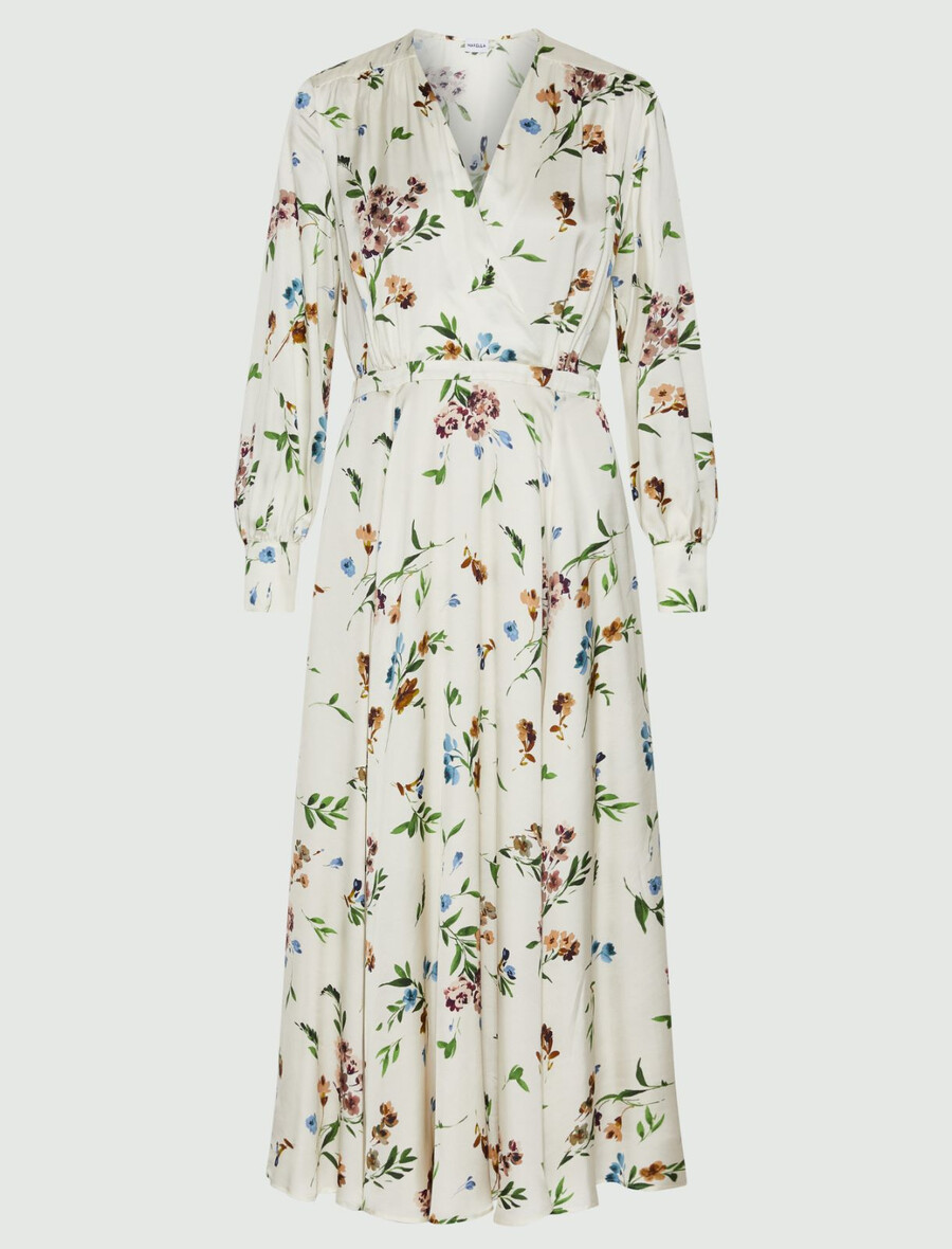 satenasta obleka s križnim vzorcem - kremna