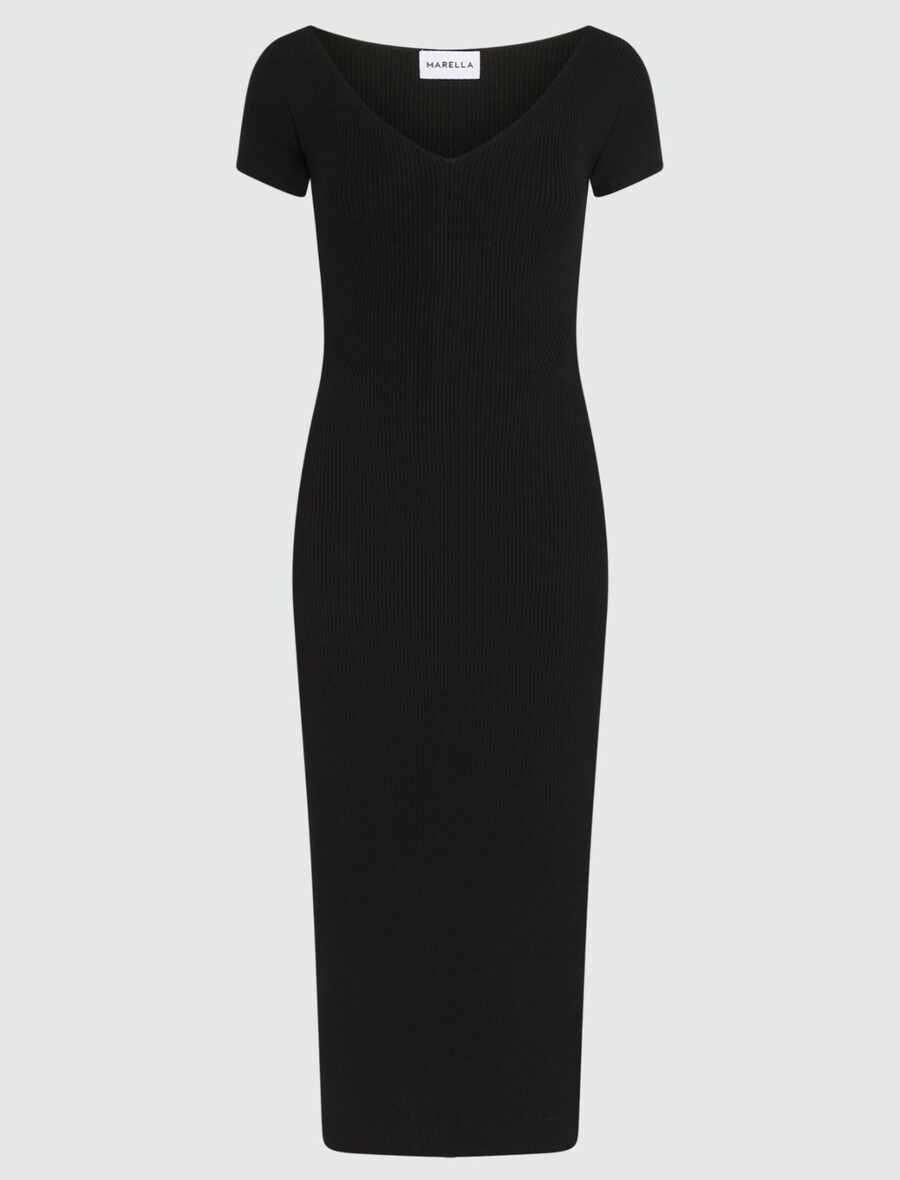 obleka iz viskoznega pletenja do meč - Črna