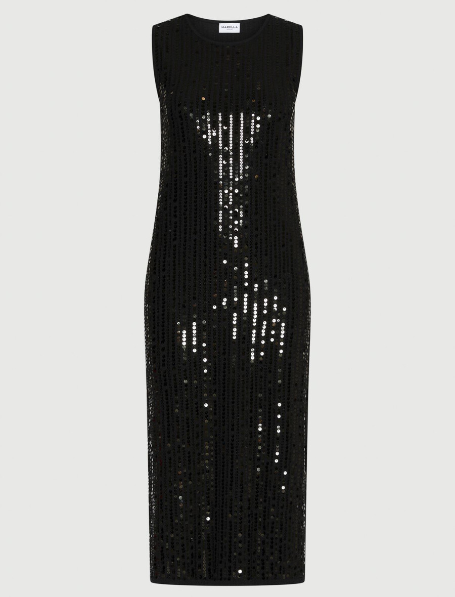 obleka brez rokavov z bleščicami - Črna